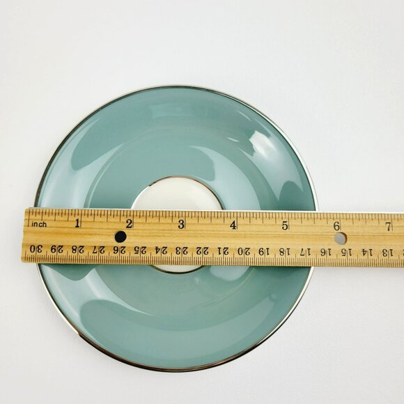 Lenox Kingsley Teacup & Saucer Teal Band Platinum Trim Floral Center c1954-79 - Picture 14 of 14